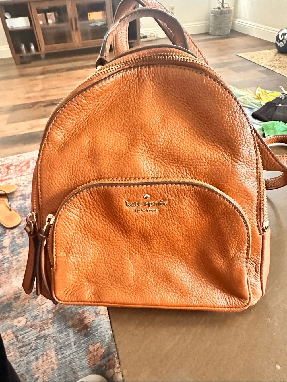 Kate spade pebbled leather mini back pack in camel